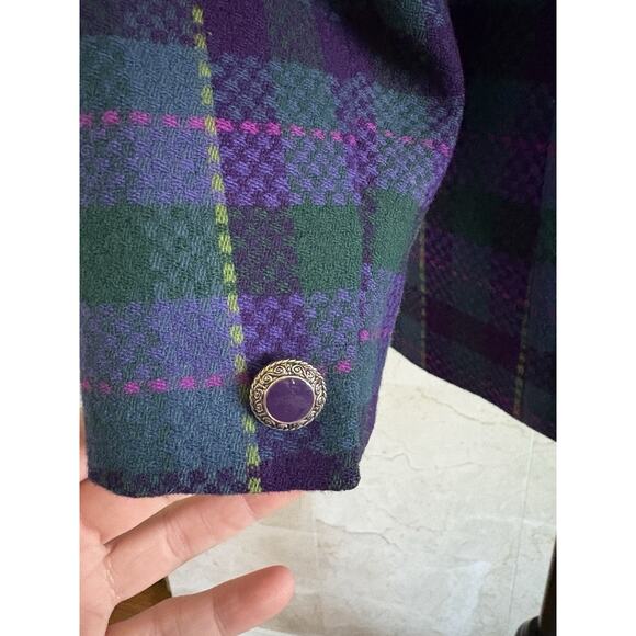 Vintage Pendleton Wool Blazer Petite 12 Purple Plaid Holiday Hostess USA 80s - Picture 5 of 10